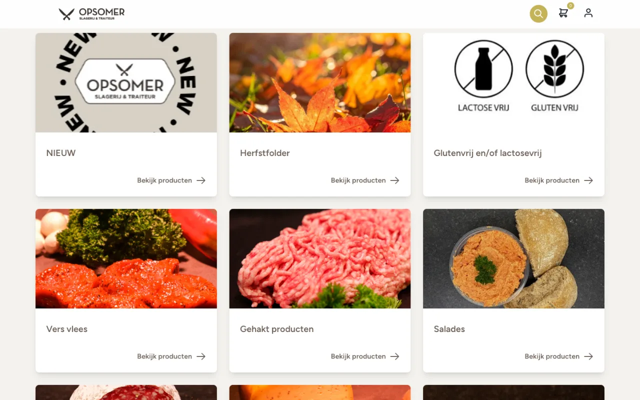 Screenshot van de webshop van Slagerij Opsomer, gebouwd op het Gibbon-platform